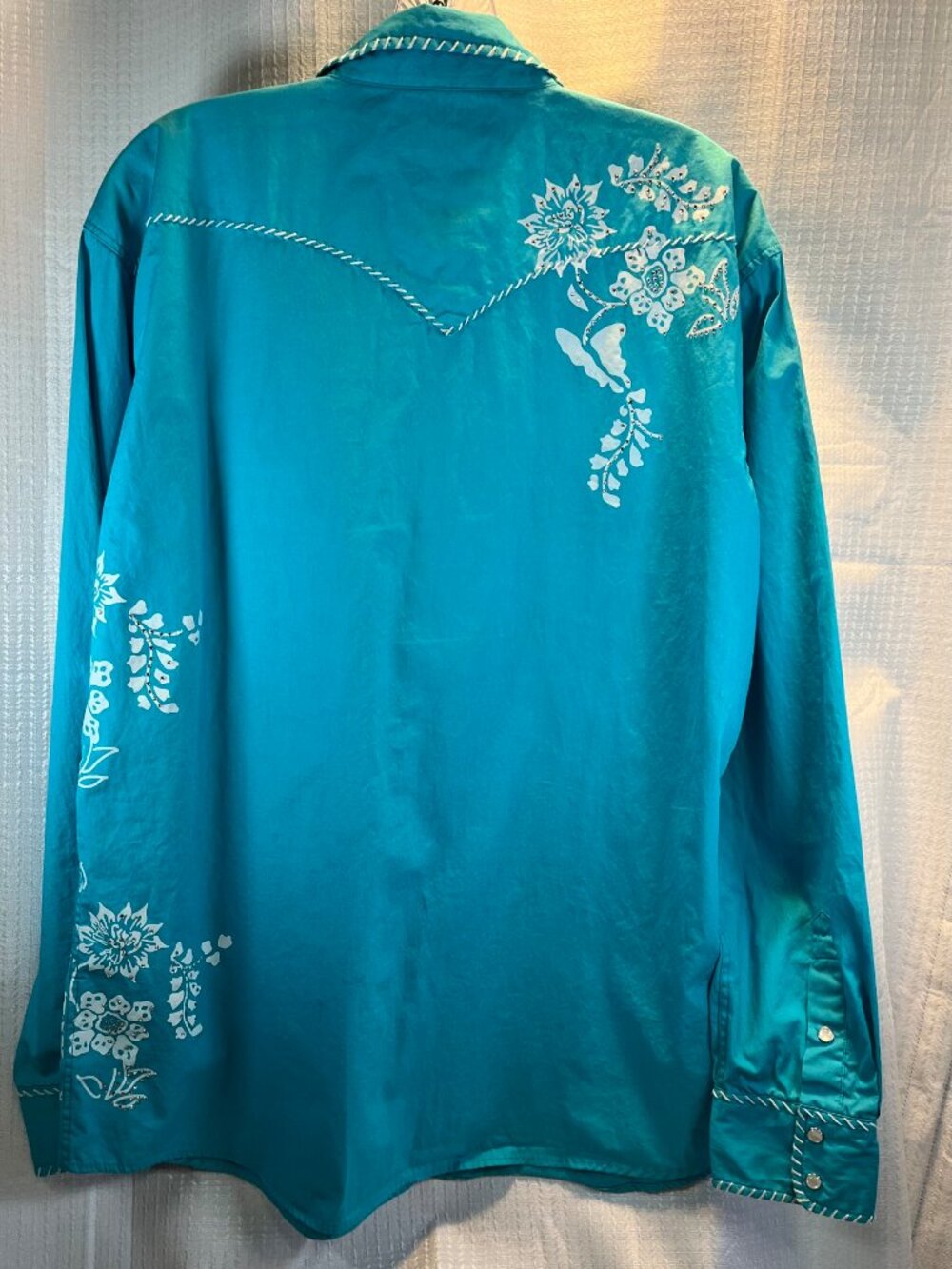Cowgirl Hardware Turquoise / Teal Long Sleeve Pearl Snap Western Shirt size XL - Picture 3 of 14